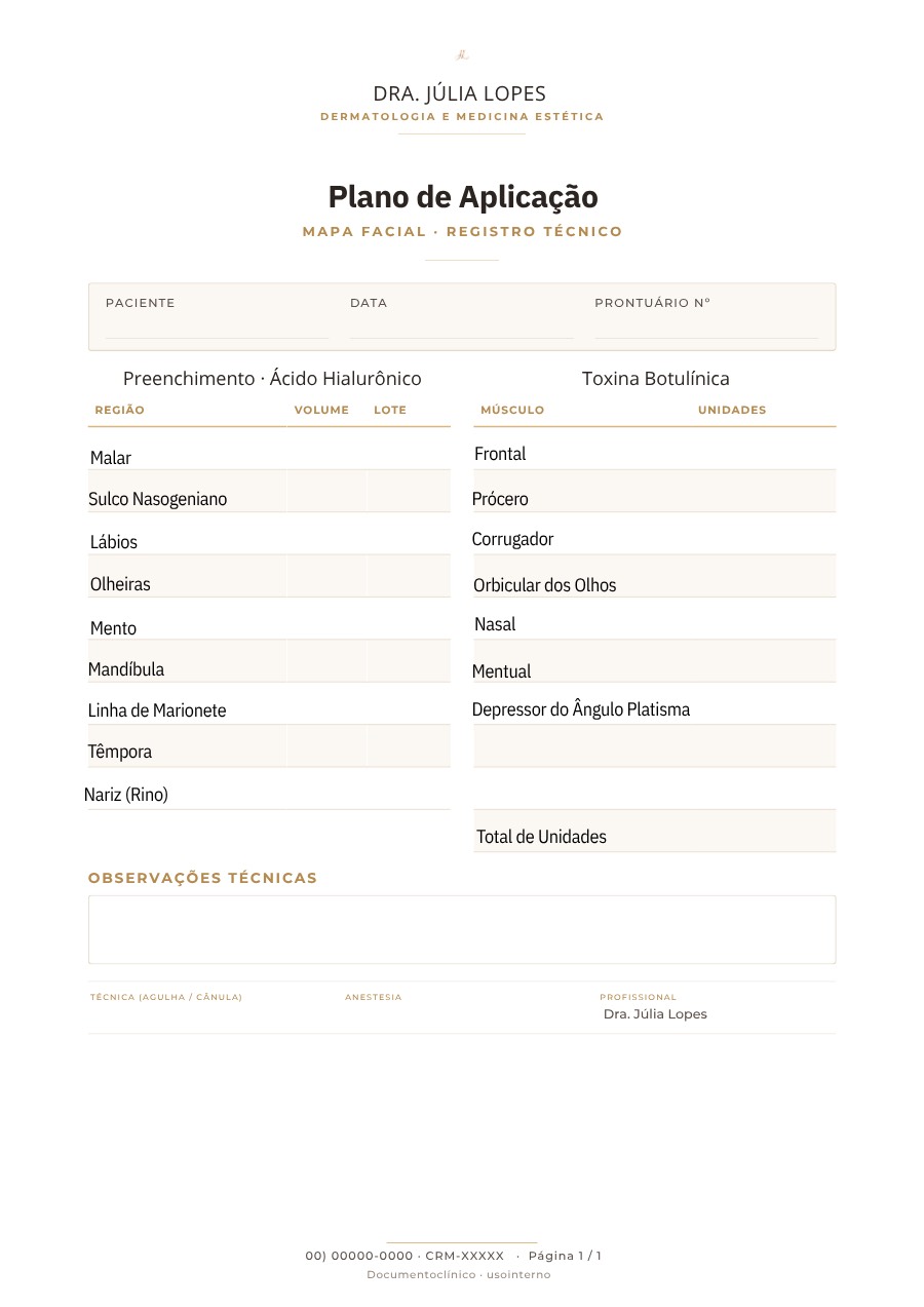 Plano de aplicação com mapa facial para registro de regiões, volumes e lotes