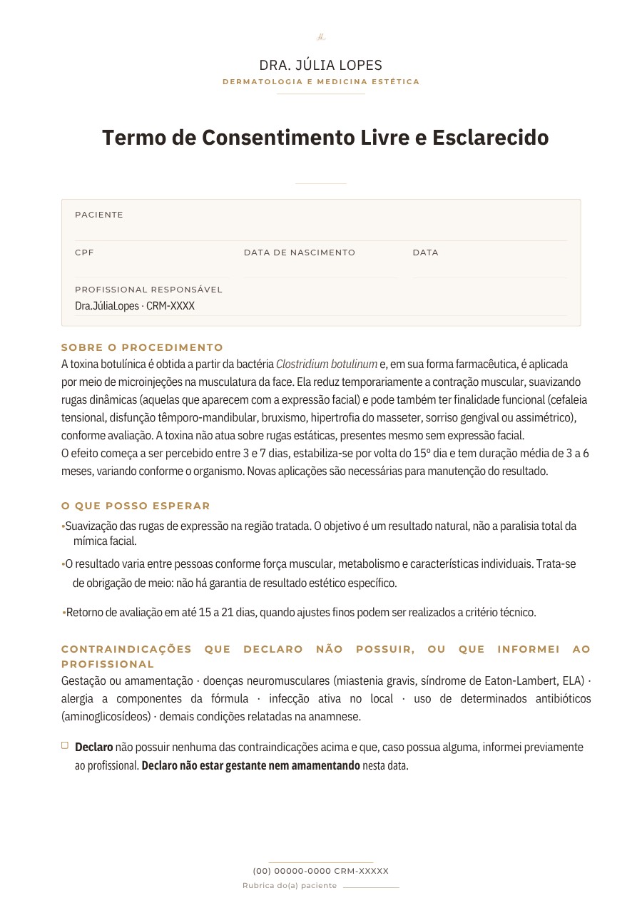 Termo de consentimento de toxina botulínica da biblioteca